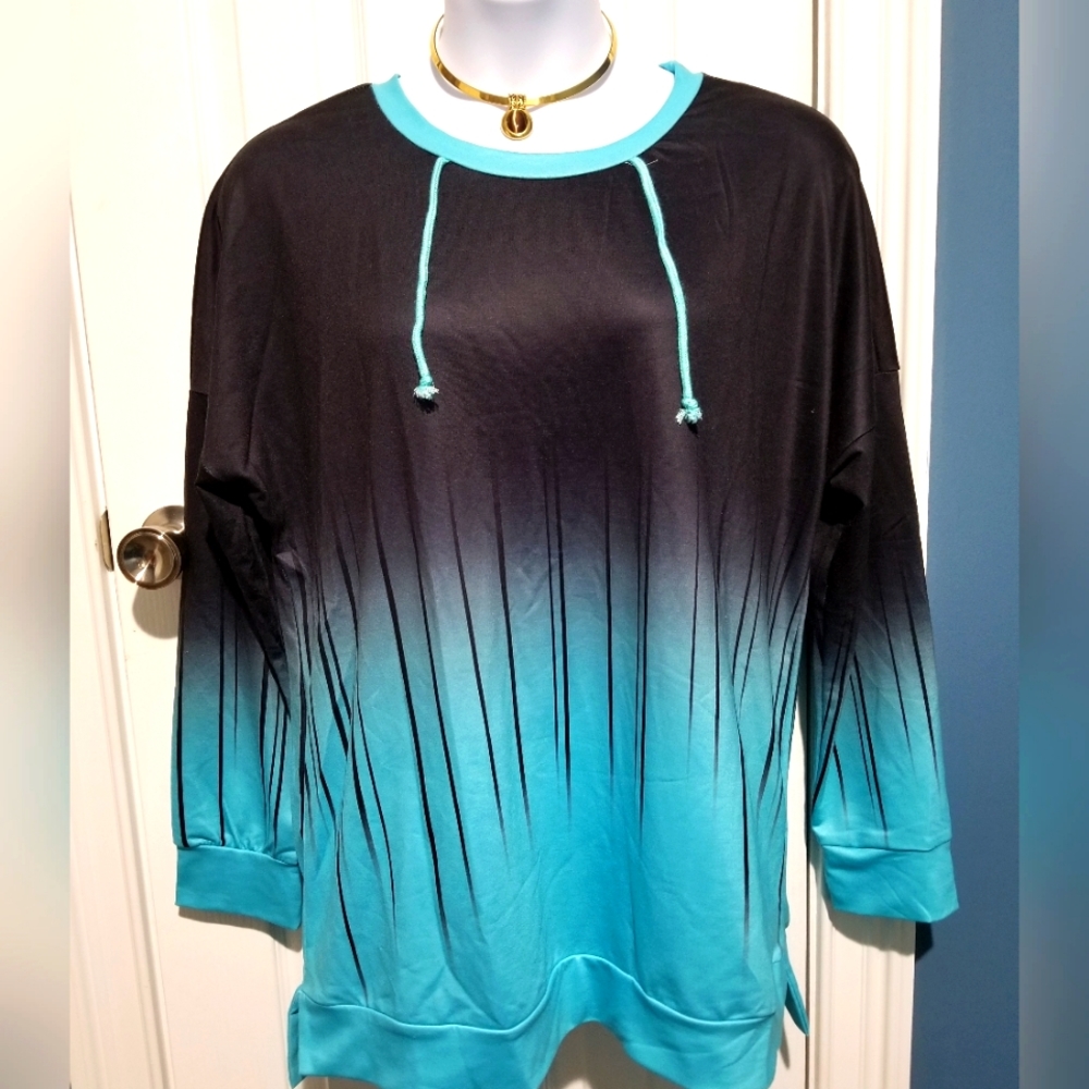 Nora Cora XXL New black and aqua drawstring pullover sweatshirt woman's top.